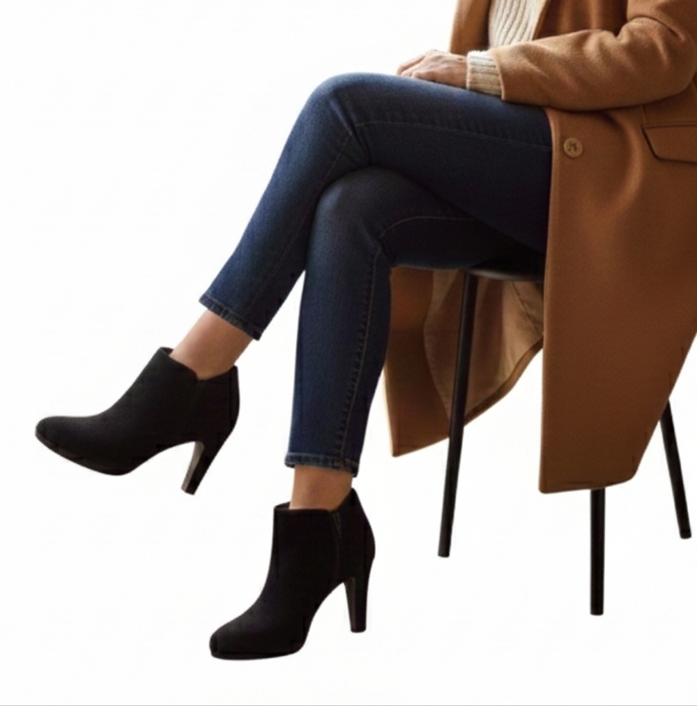 CLARKS Women's Black Suede Ankle Boots – US 10 / UK 7.5